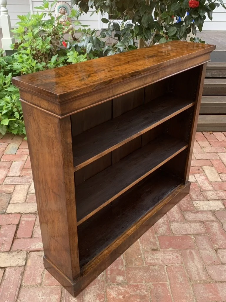 19th Century Walnut Open Bookcase C.1870, Antique Victorian Bookcase with Plinth Base and Adjustable Shelves, London