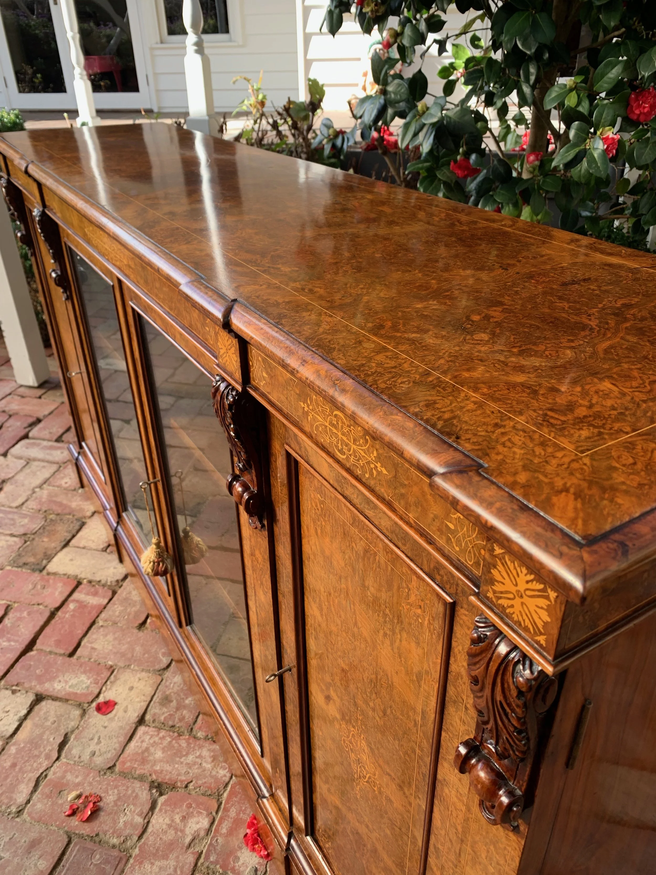 Victorian Burr Walnut Dwarf Bookcase