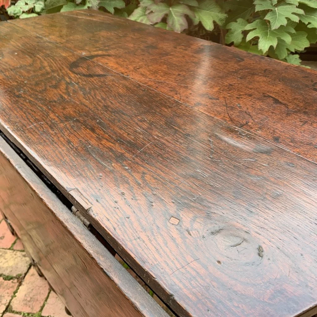 Oak table top patina, antique English gateleg, circa 1700