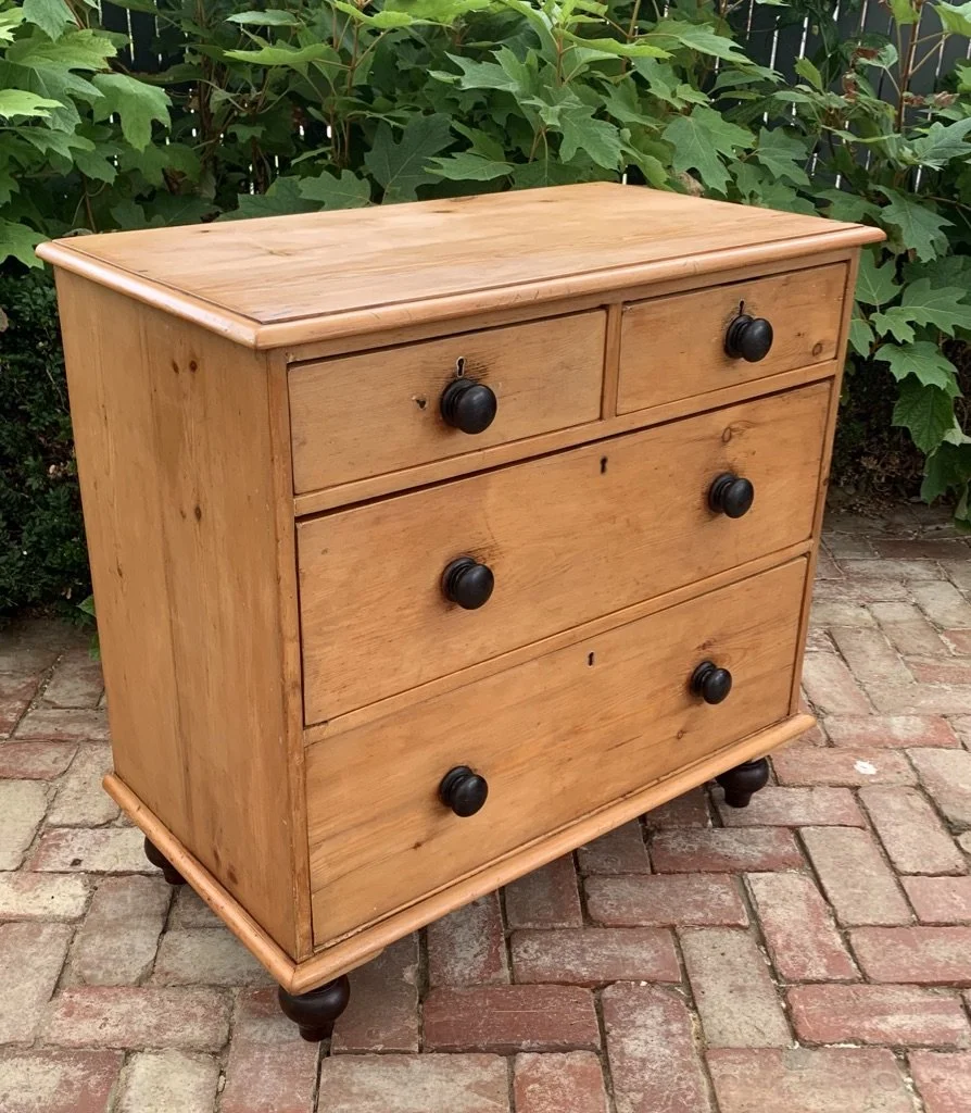 Image 2 (tAntique Victorian pine chest drawers ebonised bun feet turned knobs warm honey patina c.1890