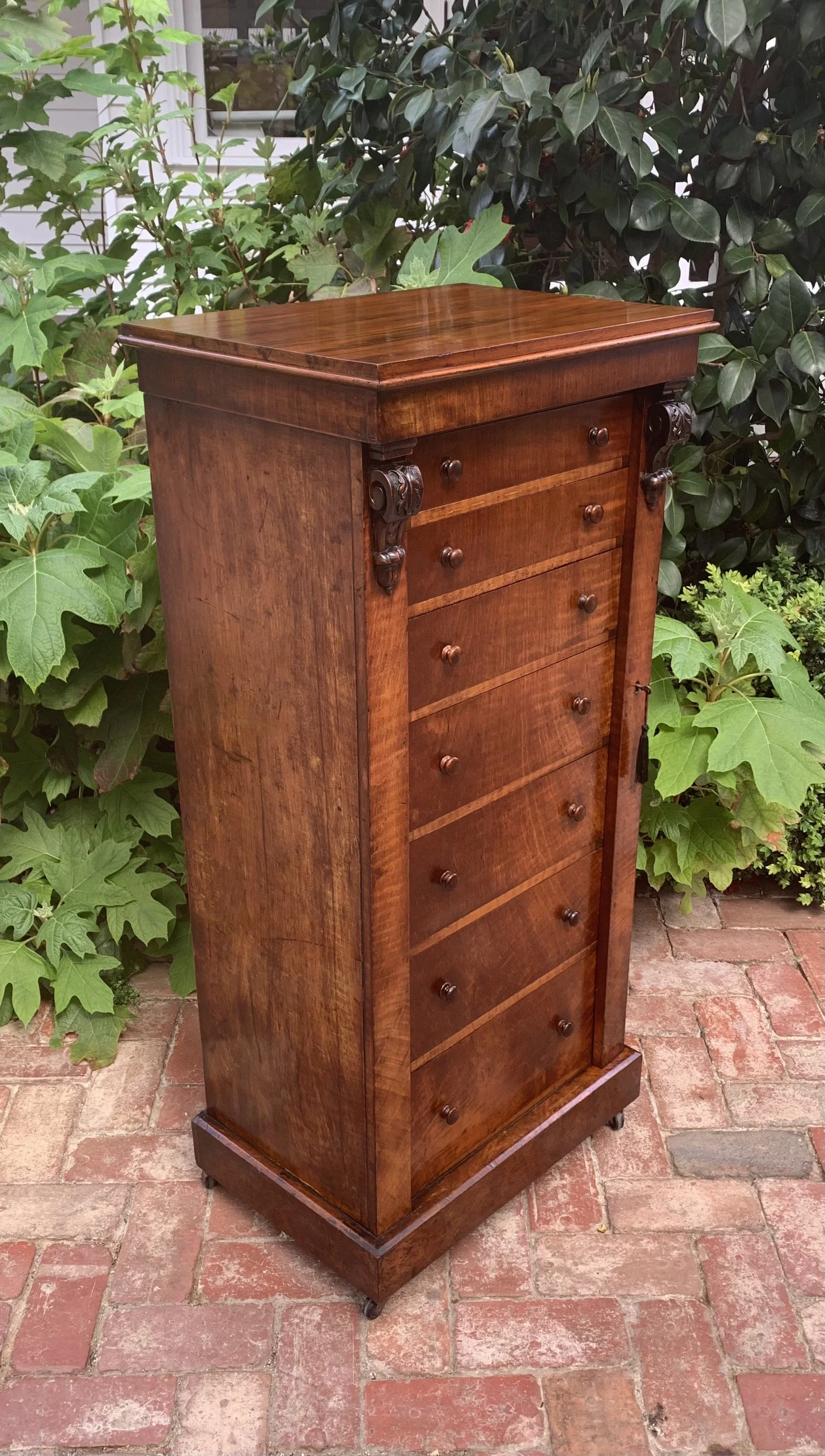 Early Victorian Fiddleback Mahogany Wellington Chest
