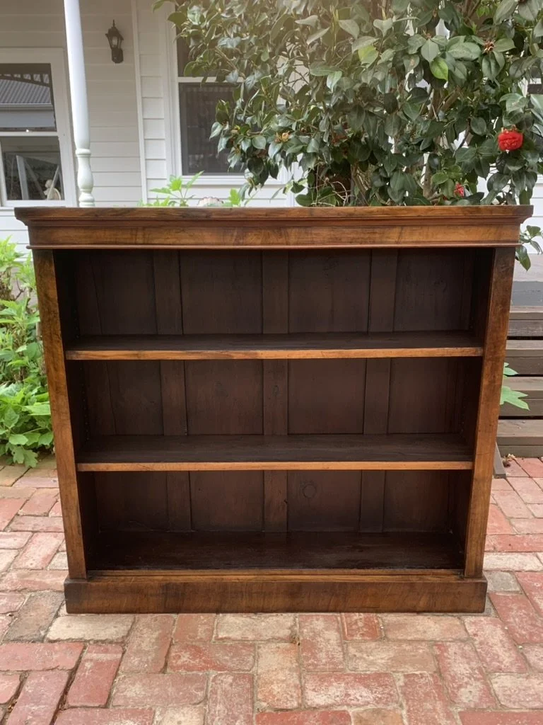 Antique Victorian Walnut Dwarf Bookcase C.1870, Low Open Bookcase with Adjustable Shelves, James Shoolbred London