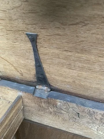 Antique mule chest original hand-forged wrought iron strap hinge Georgian Welsh oak