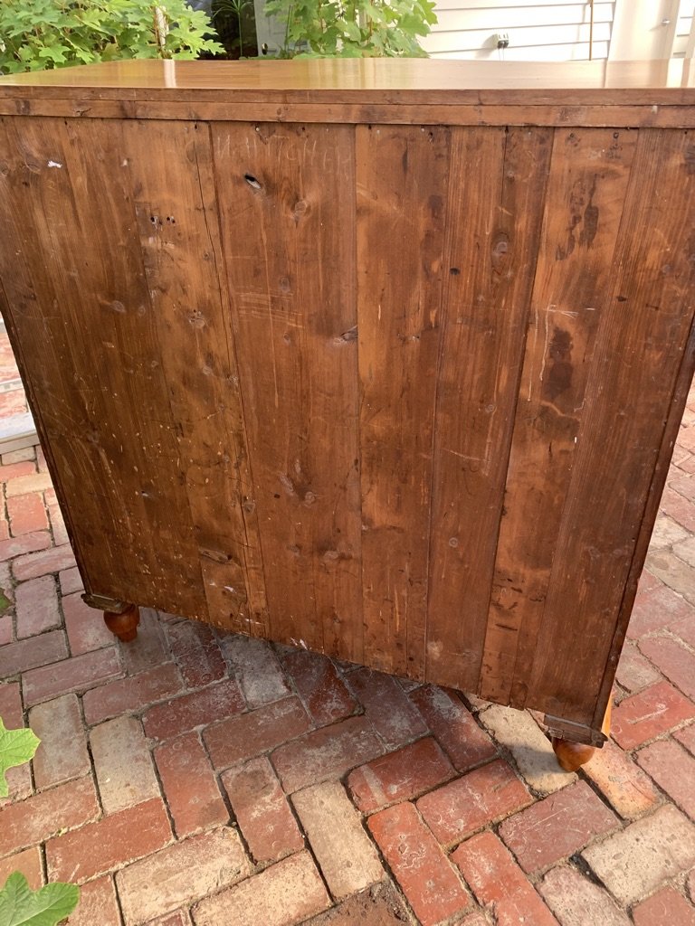 Original vertical-boarded pine back Australian Colonial Huon pine chest of drawers c.1860–1880