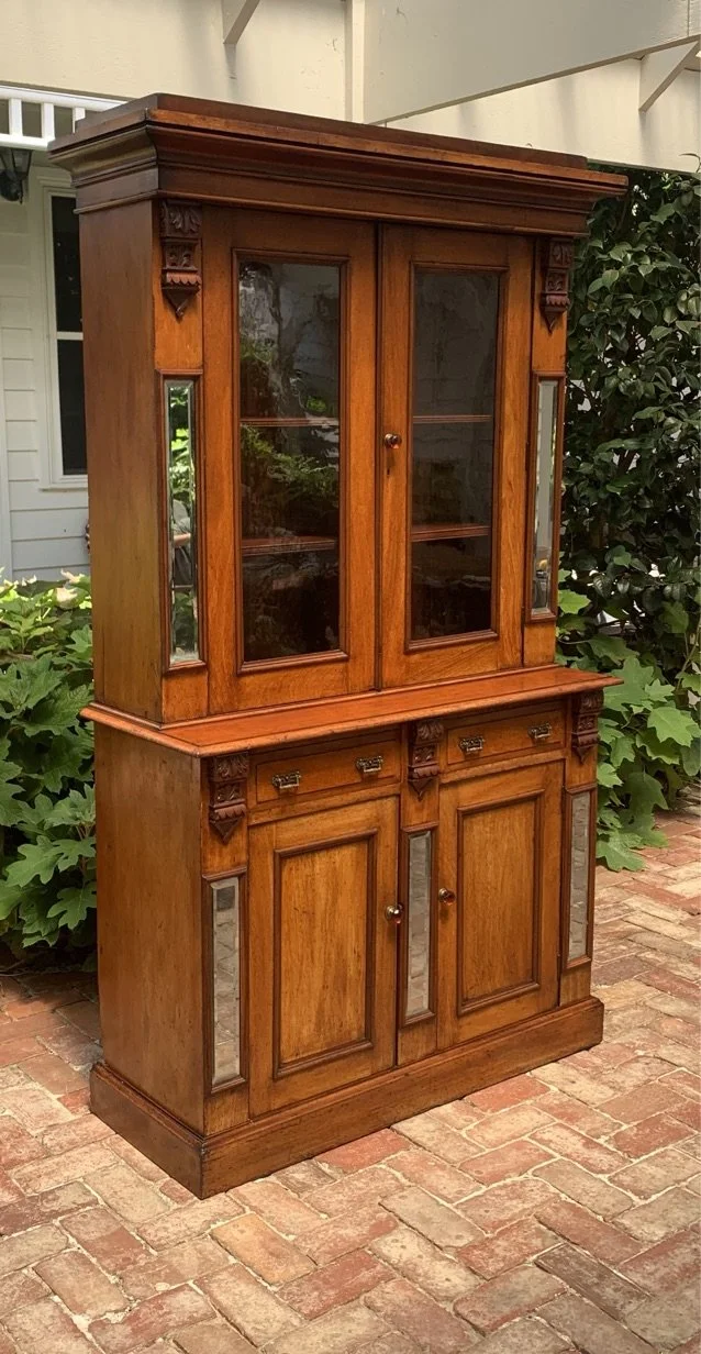 angled view of entire Australian cedar colonial bookcase