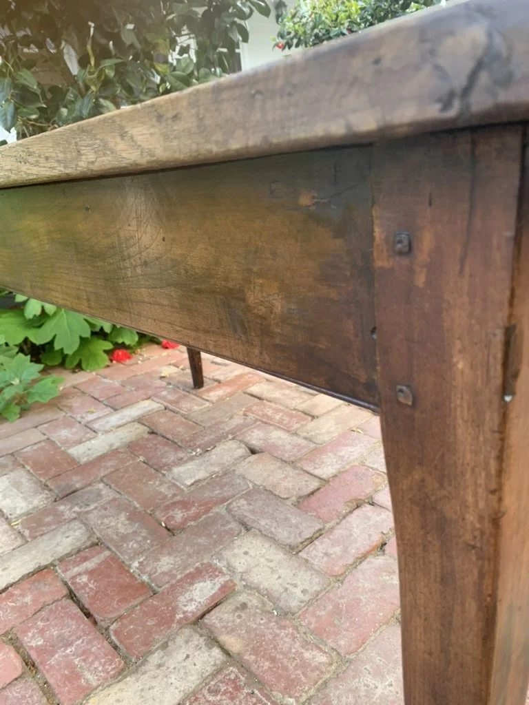 Pinned Joinery Detail, Antique French Fruitwood Table Leg and Apron, Early to Mid 19th Century Craftsmanship