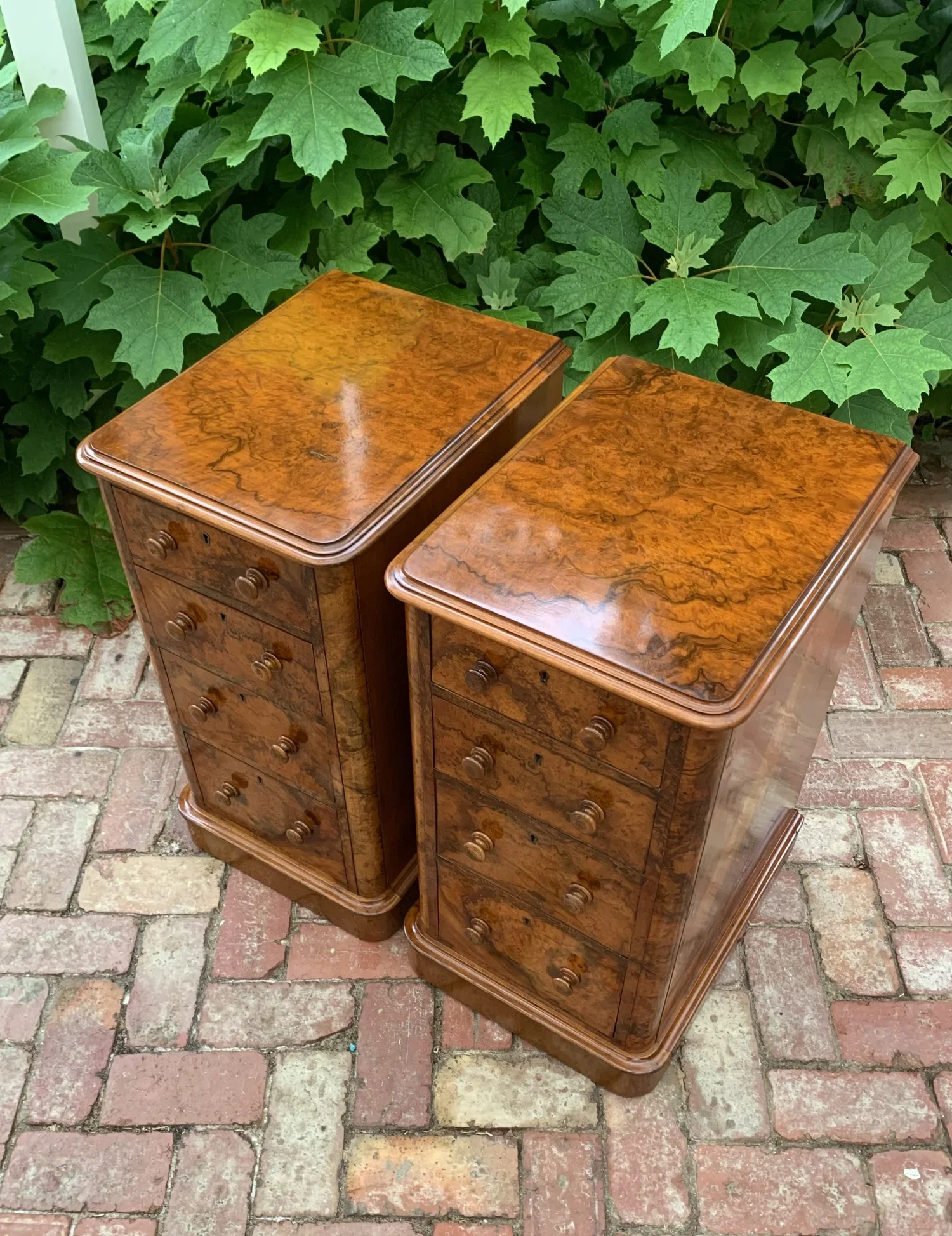 Pair of Victorian Burr Walnut Bedside Chests
