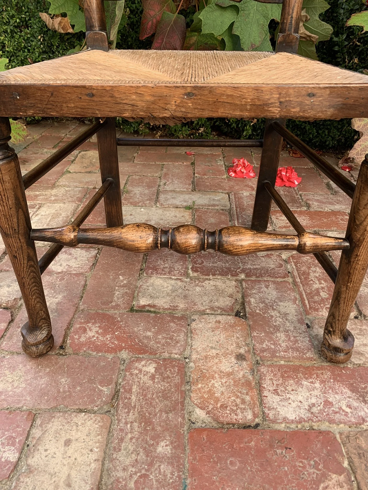 Turned ash stretcher and rush seat frame, antique Lancashire ladderback chair c.1850