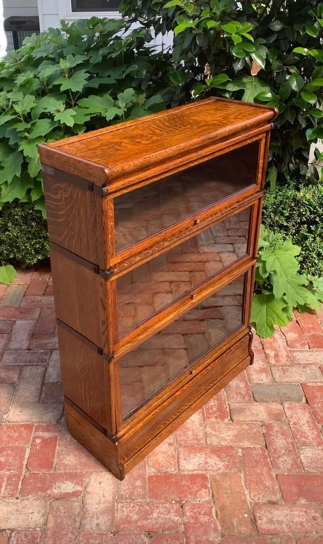 Victorian English Oak Globe Wernicke Stacking Bookcase, Glazed Lawyers Bookcase, Makers Labelled, C.1890