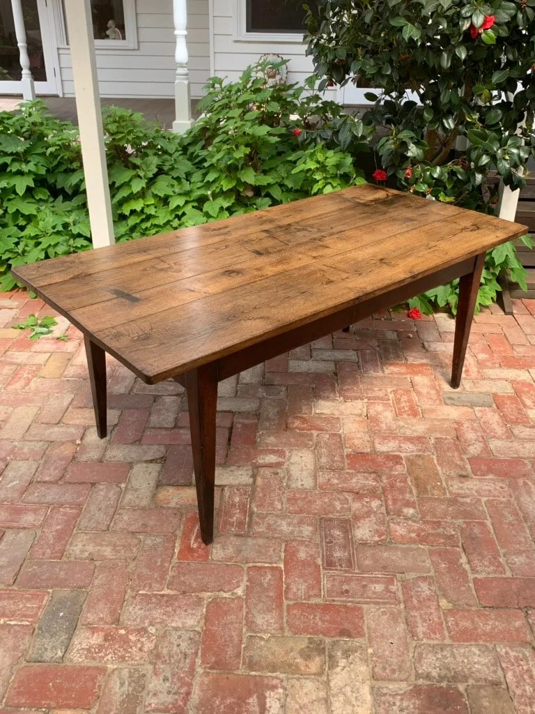 French Provincial Fruitwood Farmhouse Table C.1840-1880, Antique Oak Plank Top Dining Table with Tapered Legs