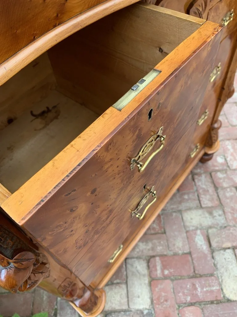 Huon pine chest of drawers open drawer interior construction detail c.1860