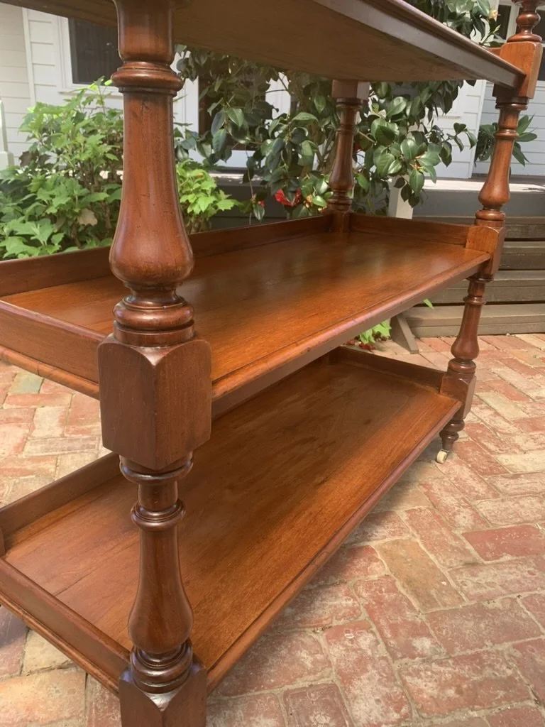 Turned baluster column on Australian cedar dumb waiter C.1870, square block joint, Victorian Colonial antique serving trolley