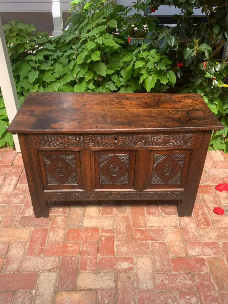 Antique Oak Coffer C.1680-1720, Carved Panelled Chest, Northern English Provincial, 17th Century Joined Oak Blanket Chest