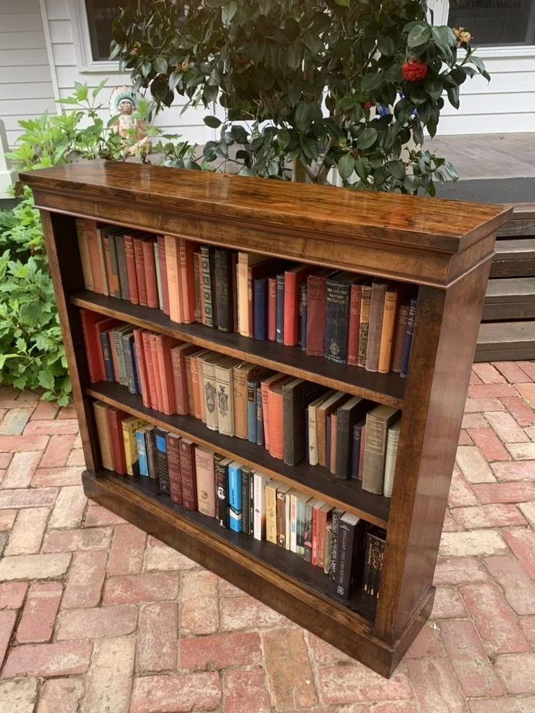 Antique Walnut Library Bookcase C.1870, Victorian Open Bookcase by James Shoolbred & Co London, Adjustable Shelves