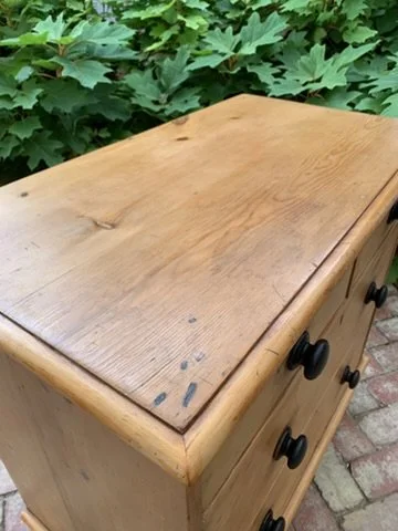 Victorian pine chest top surface original patina knotty pine antique furniture detail