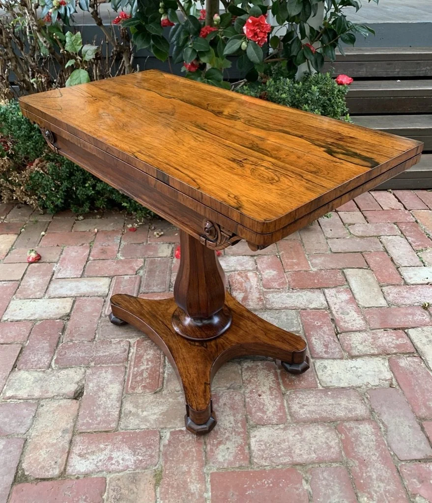 angled view of william iv rosewood fold over card table