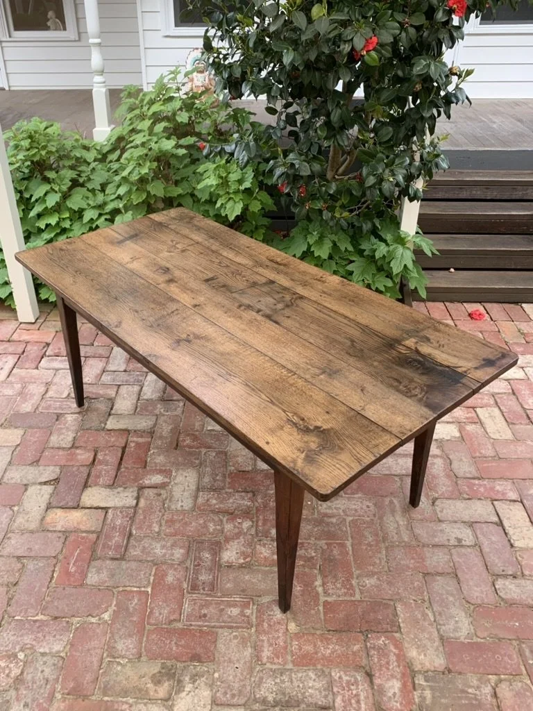 Antique French Farmhouse Table with Four Plank Oak Top C.1840-1880, Large Rustic Dining Table Seats 6-8
