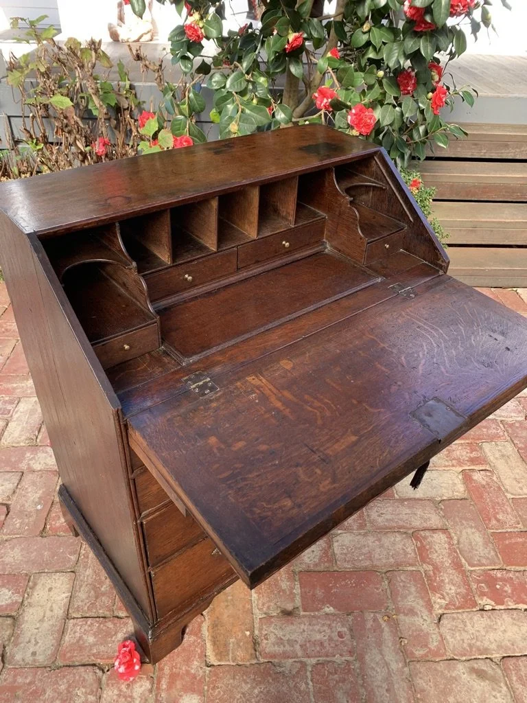 angled open view of georgian oak bureau