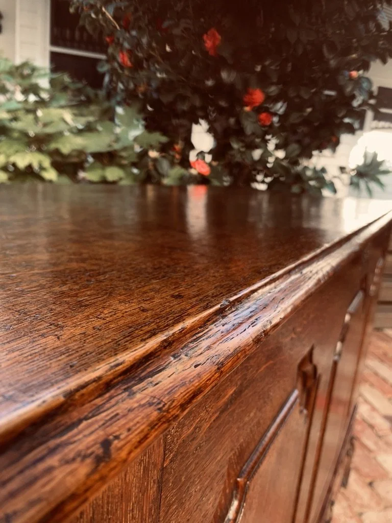 Antique oak mule chest moulded top edge aged patina Georgian Welsh provincial