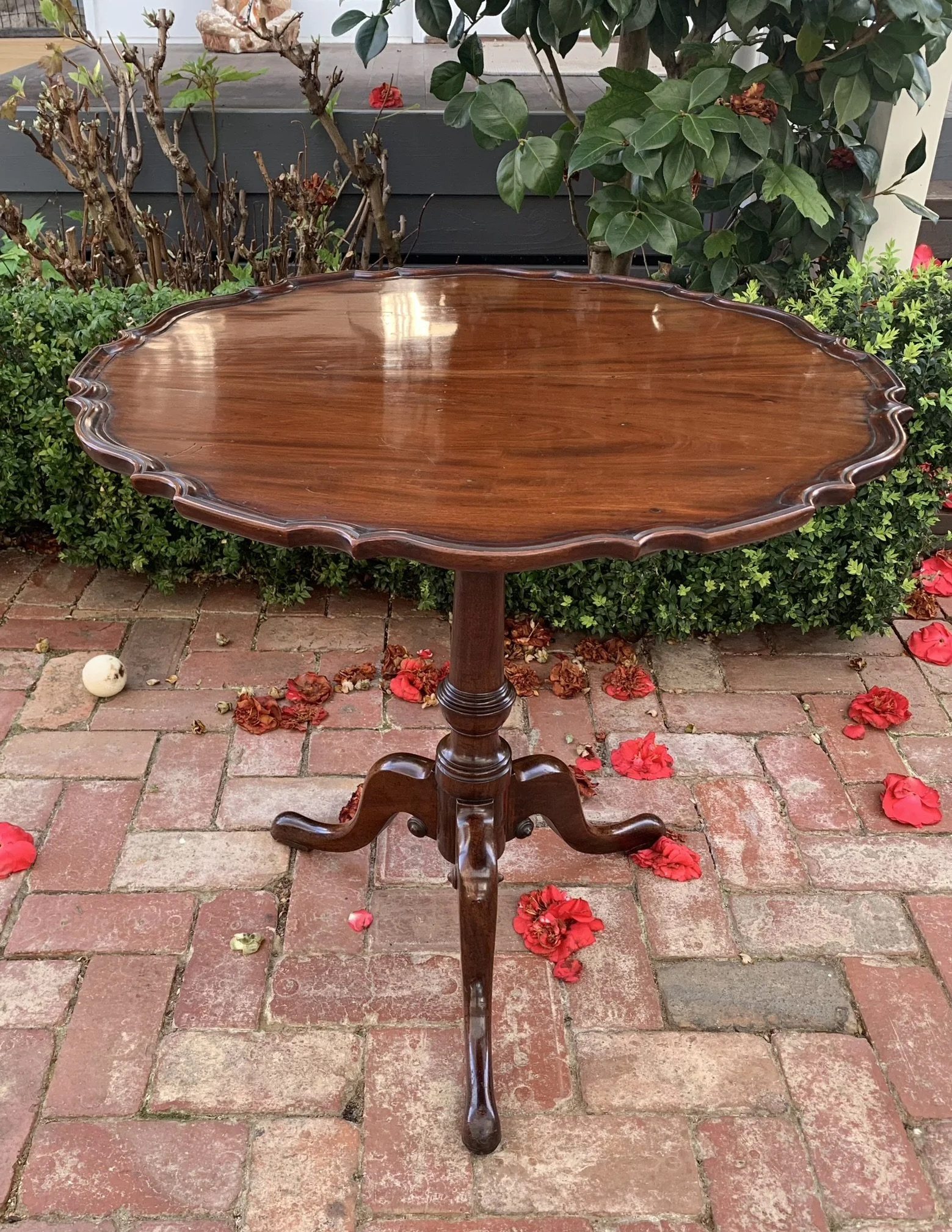 Antique Georgian mahogany tripod table pie crust edge birdcage mechanism side table