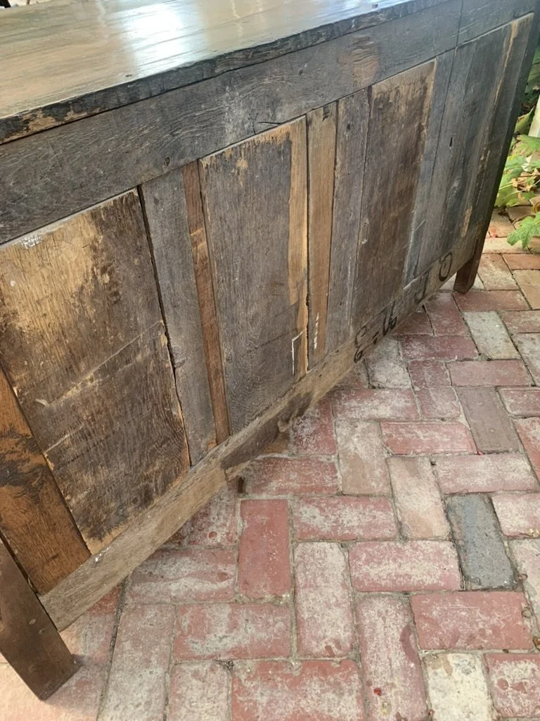 Reverse panelled back of French provincial oak enfilade, showing period oak plank construction