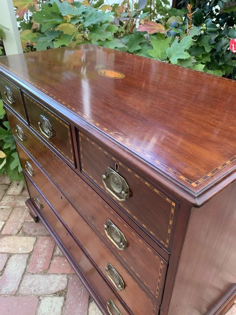 angled view looking down on top of georgian mahogany chest of drawers