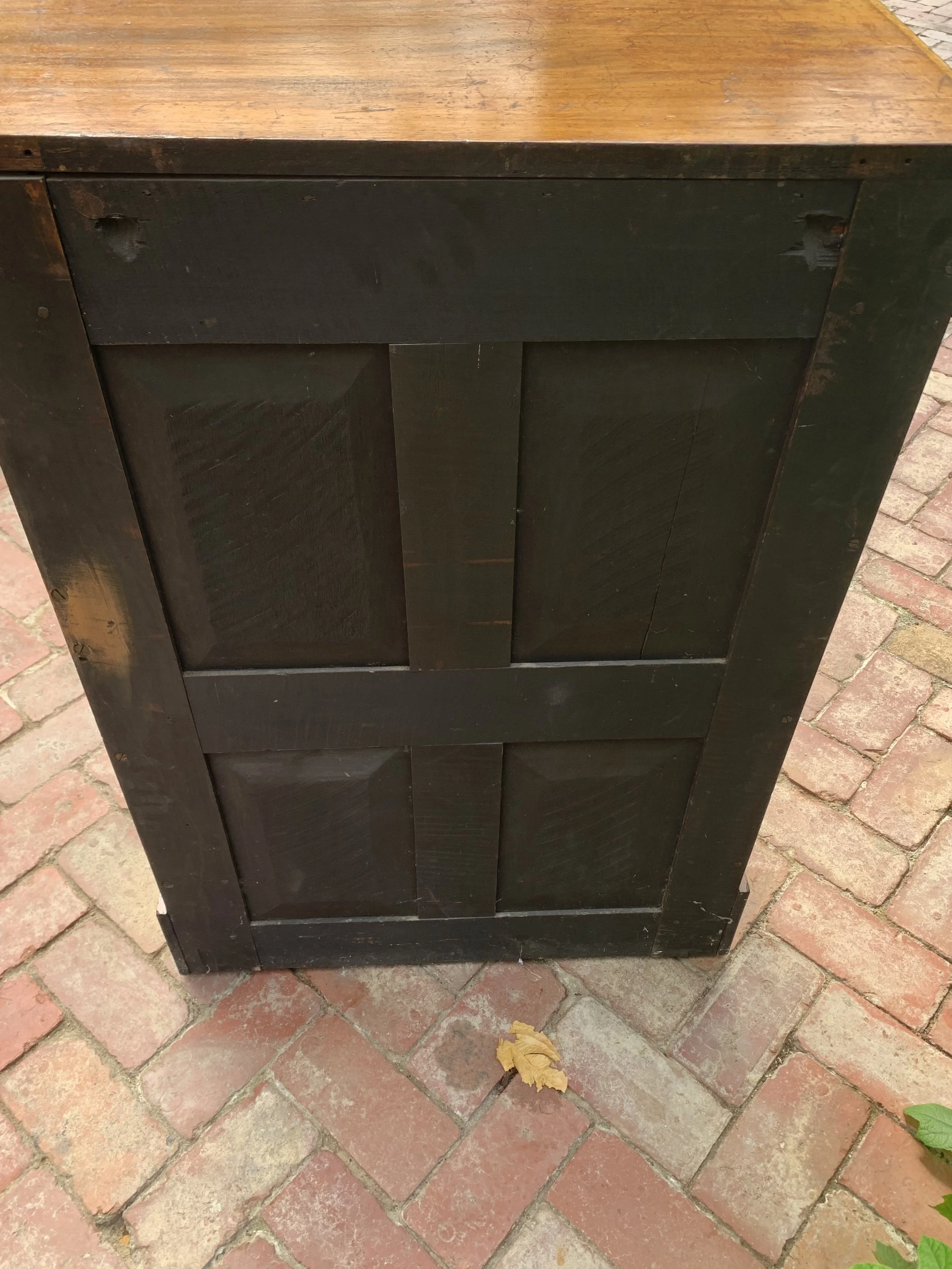 panelled back of late 19th century cedar and satin walnut antique collector's cabinet