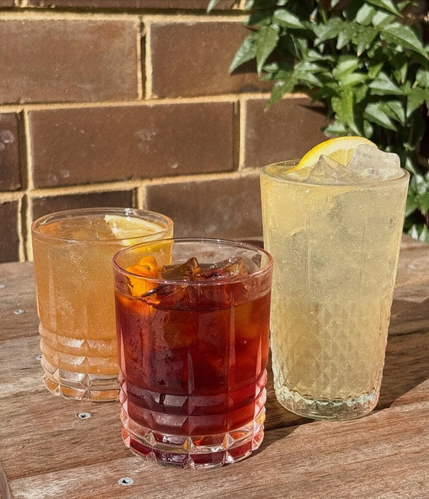 new cocktails on the menu right now! refreshing &amp; perfect for hot days 🌞 as pictured: Squeaky Wheel, Peachy Keen, and Green Tea 🍹 Come give &lsquo;em a try, we&rsquo;re open right up until Xmas eve 🍻