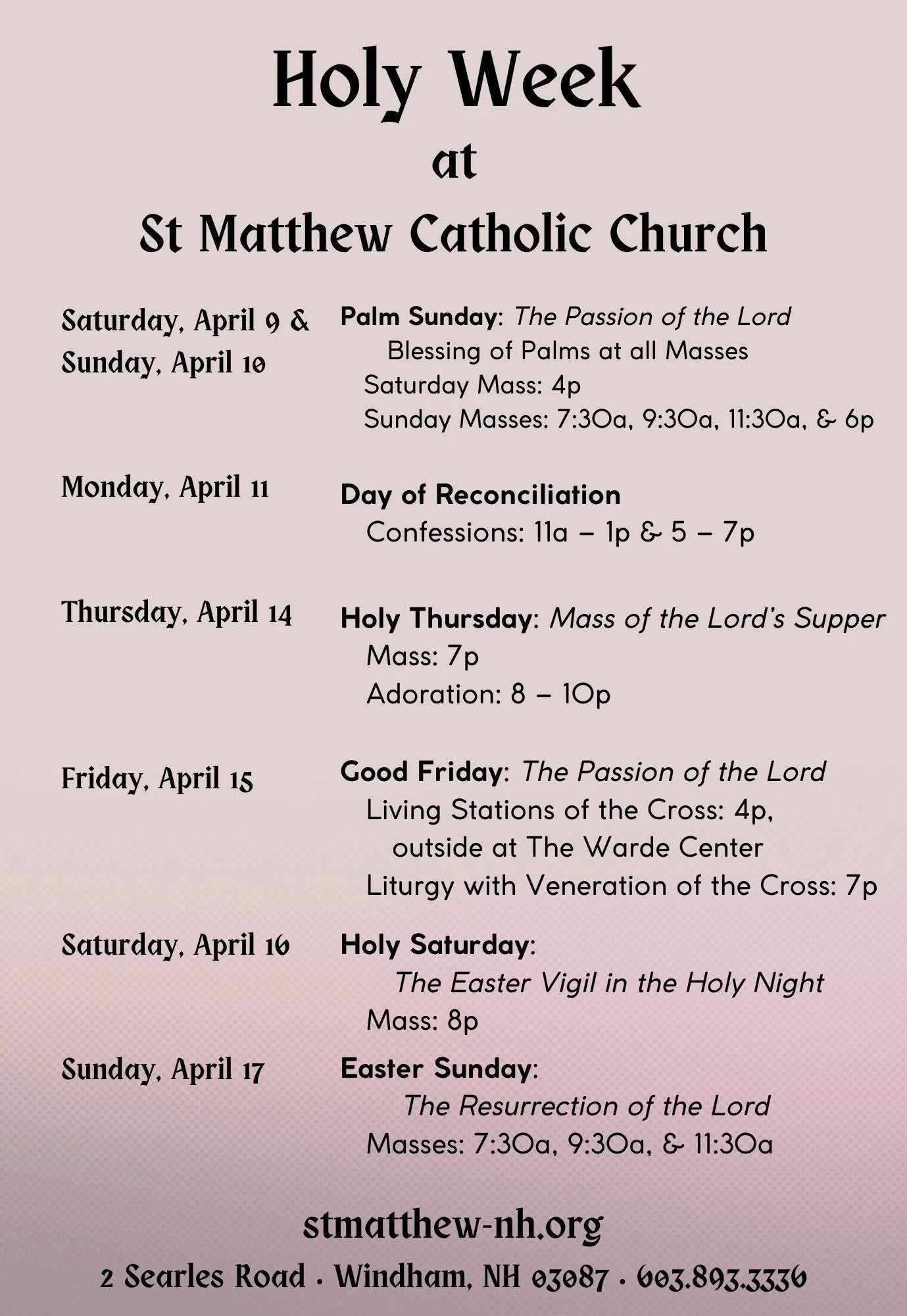 Holy Week 2022 Liturgies at St Matthew Church — St Matthew Catholic Church