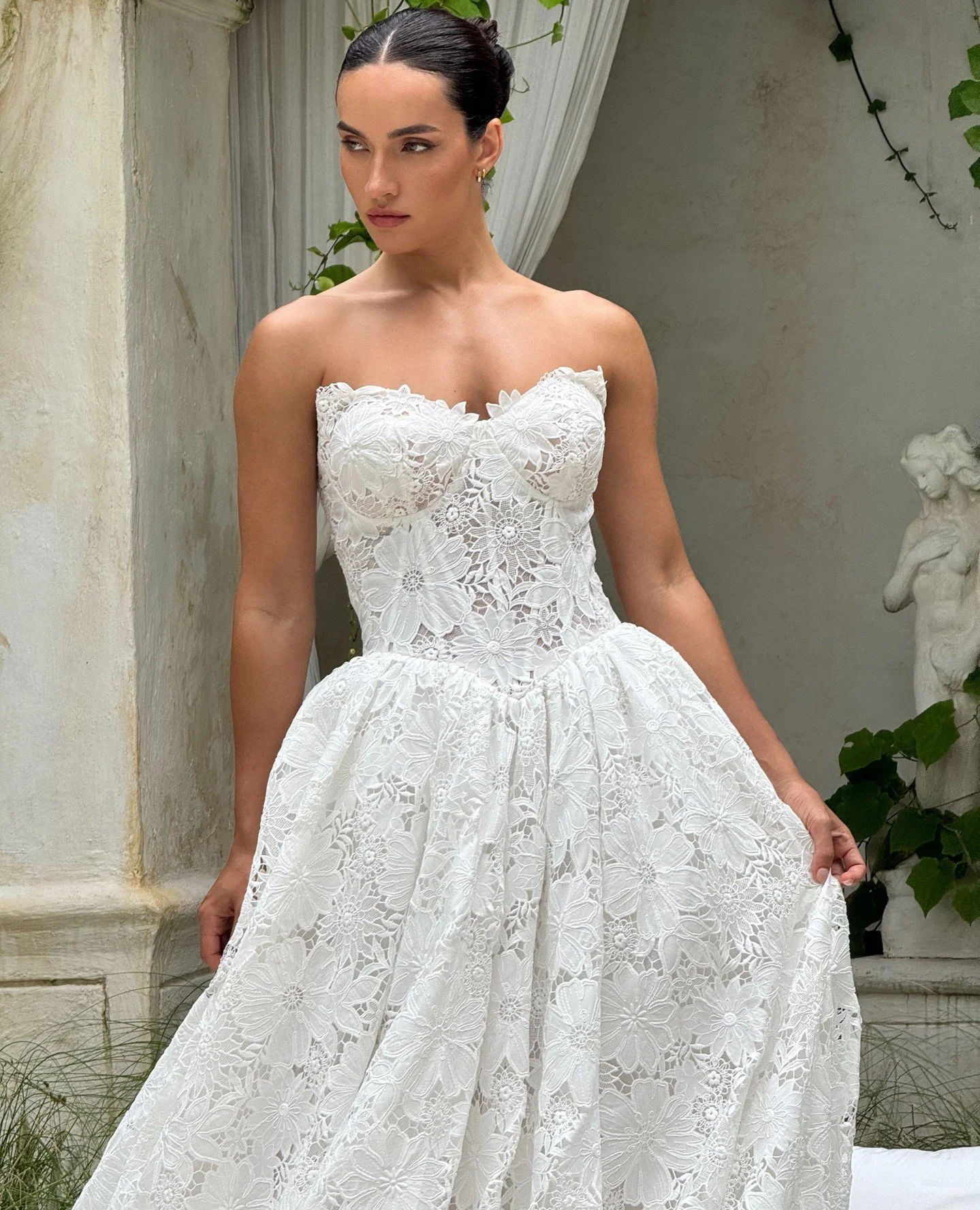 In focus: Millie by @whiteaprilbridal.⁠
⁠
A Primavera favourite, defined by sculpted structure, romantic lace, and timeless proportion. ⁠
⁠