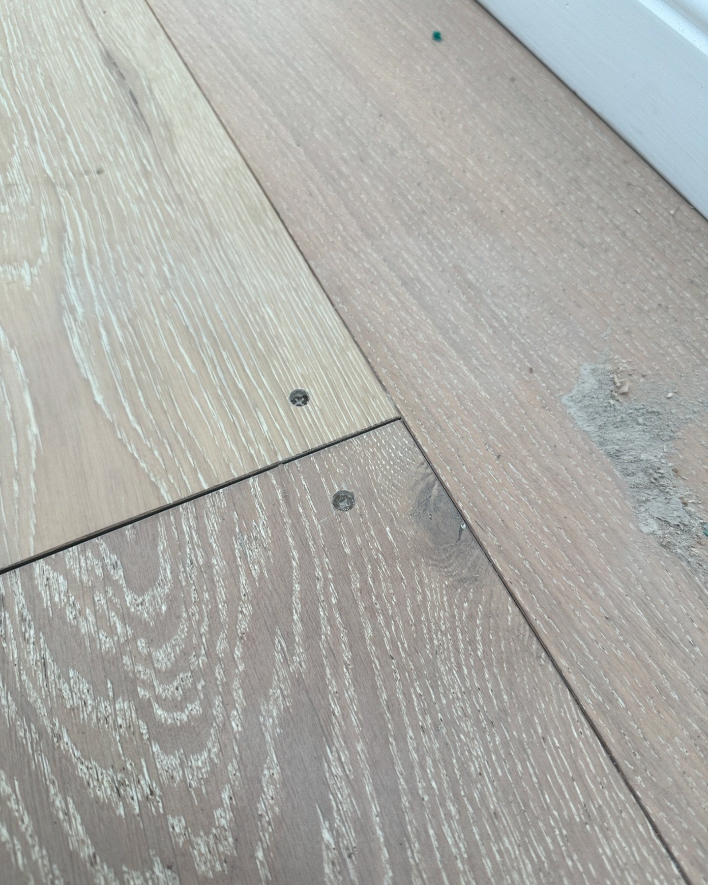 The builder had to add some screws the engineered boards where old had been toothed into existing as the tongue and groove system on the new boards was different to the existing. Not stress we came in the hide the areas making for a solid and seamles