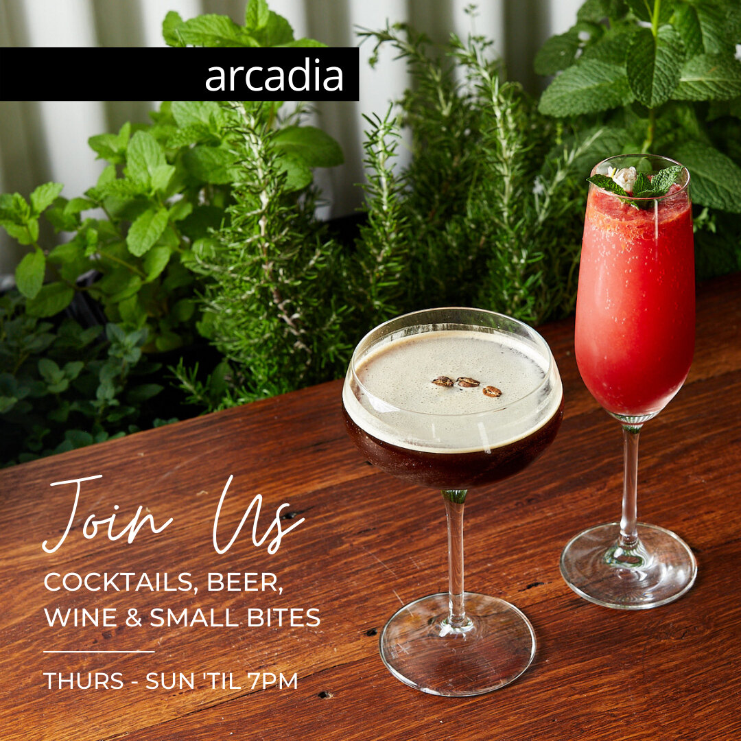 Summer is upon us and what could be better than enjoying Cocktails &amp; Beers with friends! 🥂⁣
⁣
Join us 'til 7pm Thursday - Sunday evenings for small bites and bev's at Arcadia! 🌴