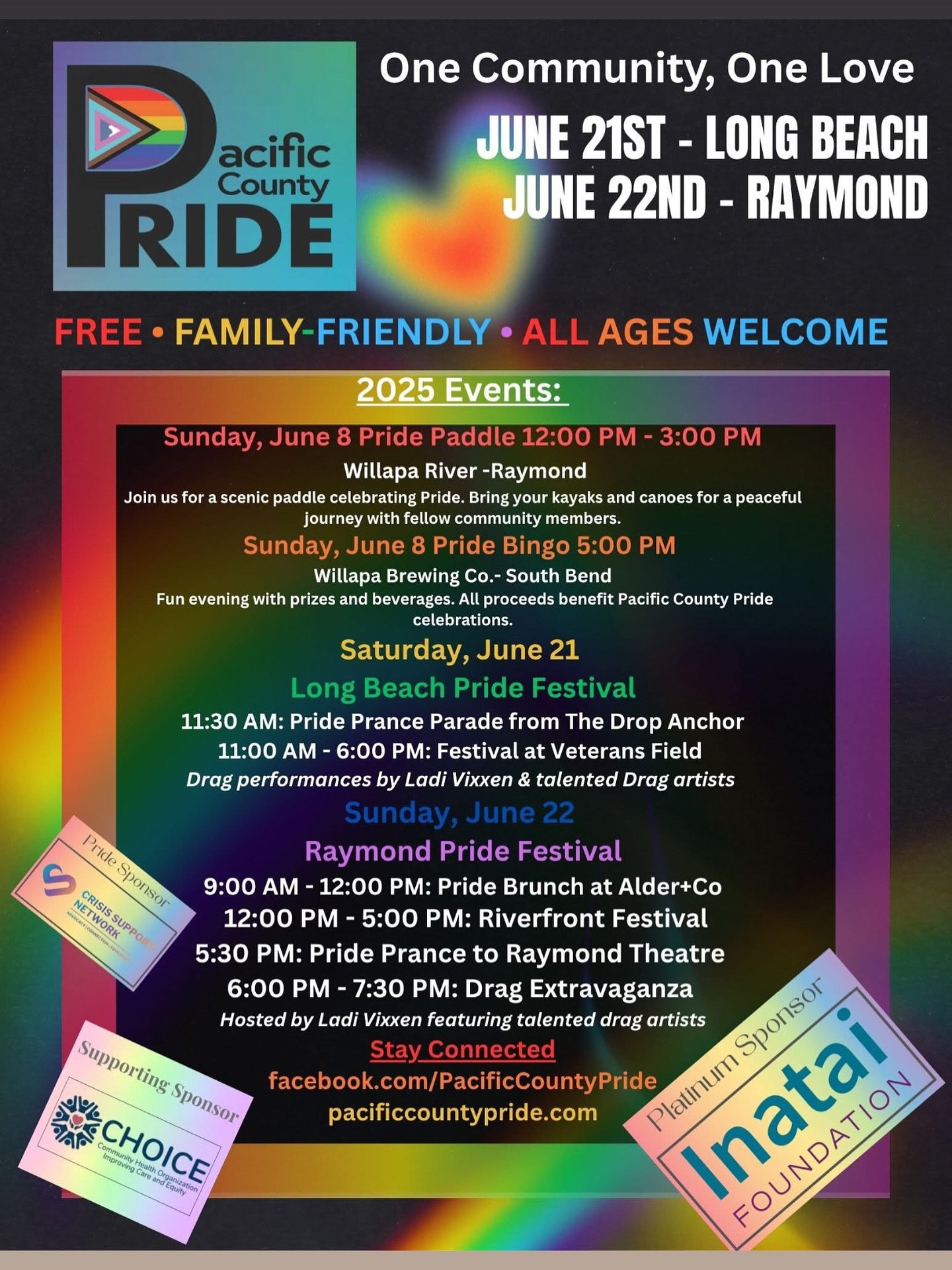 Looking for something to do this weekend? We&rsquo;ll be in Long Beach today and in Raymond tomorrow! Come celebrate and support!! 🌈😎 #PacificCountyPride #CommunityPower #Pride2025