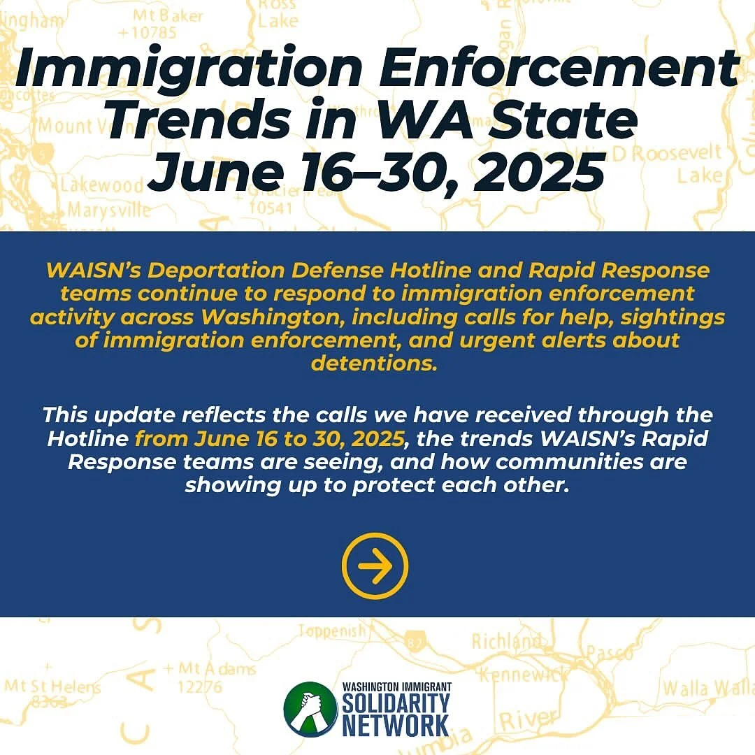 Repost from @waisn_org
&bull;
🚨 Immigration Enforcement Trends in Washington State: June 16-30, 2025 🚨

These trend reports are not real-time alerts of enforcement. We prioritize accuracy over speed, only sharing trend reports once the immigration 