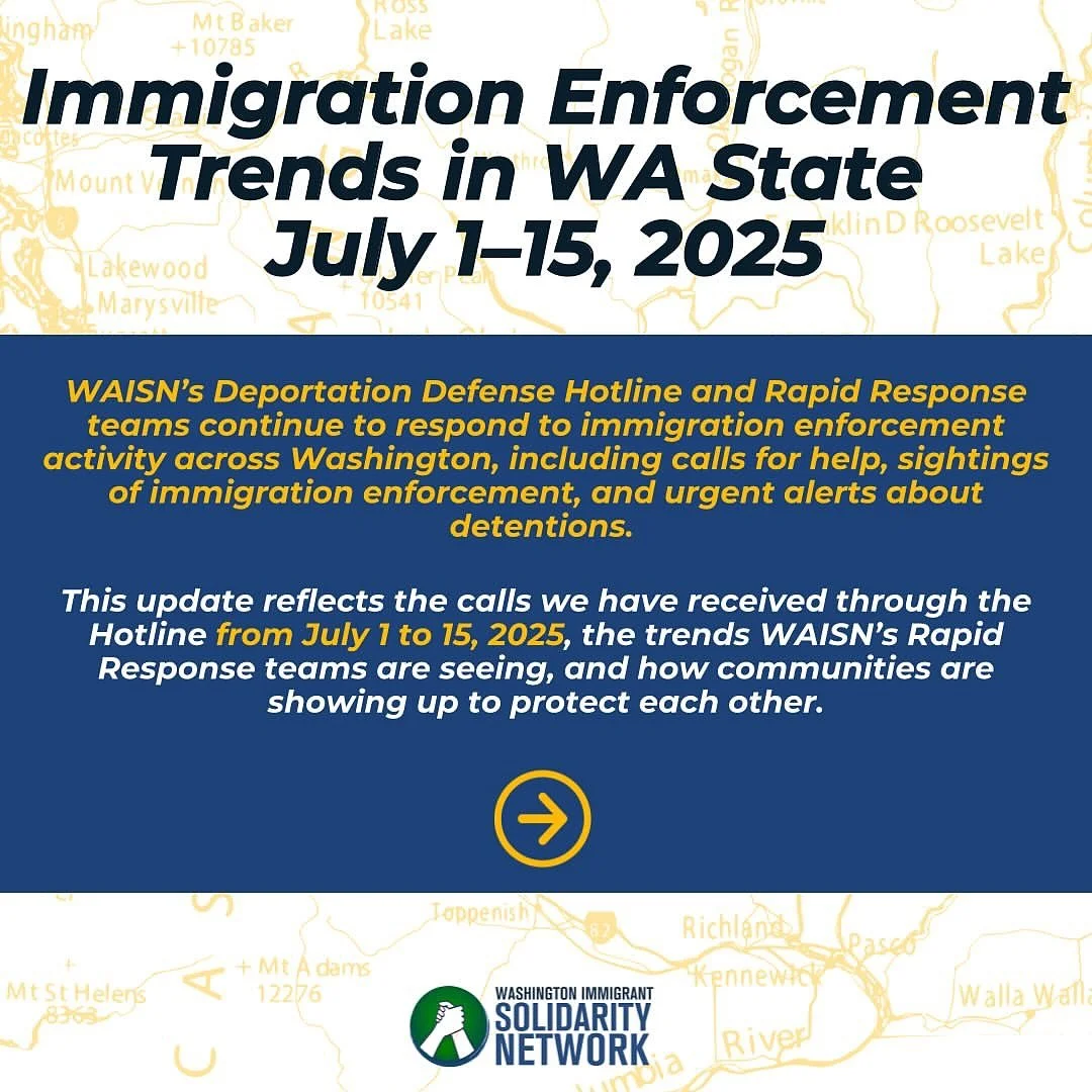 Repost from @waisn_org
&bull;
🚨 Immigration Enforcement Trends in Washington State: July 1-15, 2025 🚨

These trend reports are not real-time alerts of enforcement.We prioritize accuracy over speed, only sharing trend reports once the immigration ac