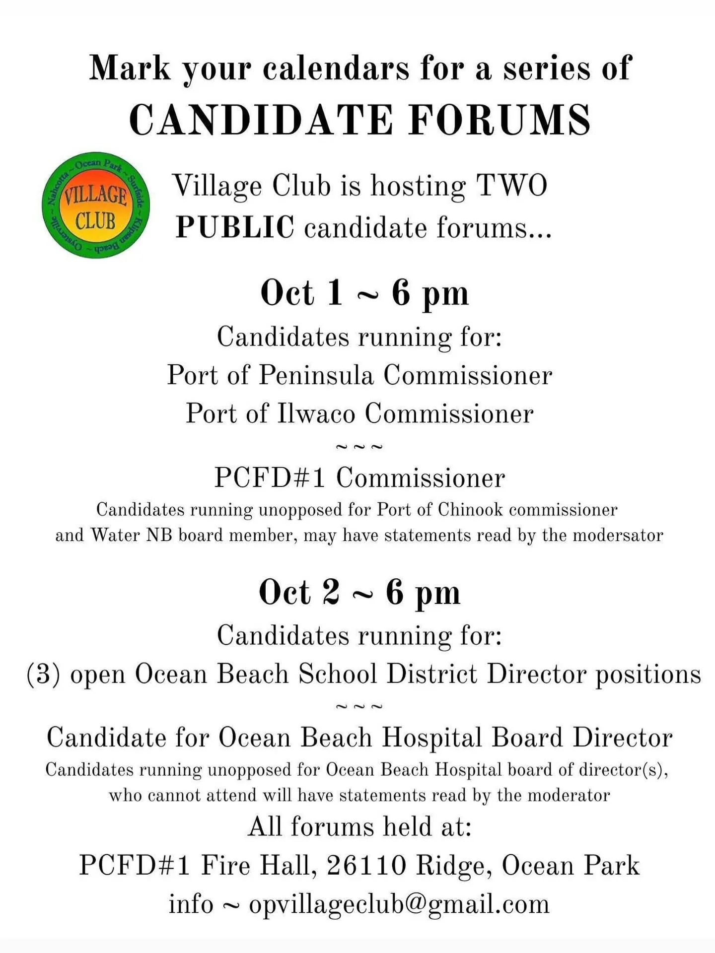 Tonight: Ocean Beach School Board Candidate Forum
 Strong schools make strong communities. With three open seats on the Ocean Beach School District Board of Directors, tonight&rsquo;s forum is an opportunity for community members to hear directly fro
