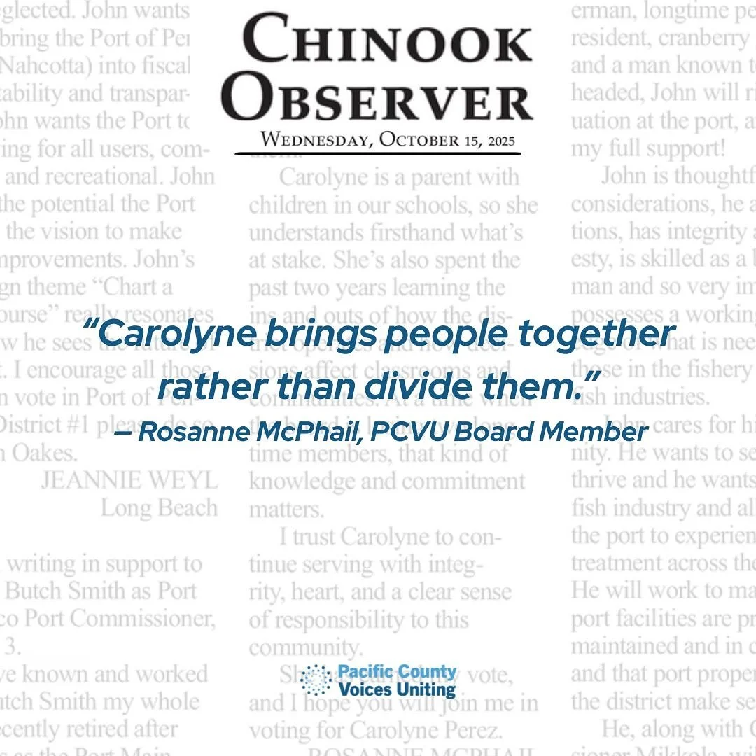 &ldquo;Carolyne brings people together rather than divide them.&rdquo; &mdash; Rosanne McPhail, PCVU Board Member

We&rsquo;re grateful to Rosanne for sharing her voice and proud to stand with Carolyne Perez for Ocean Beach School Board, Position #5.