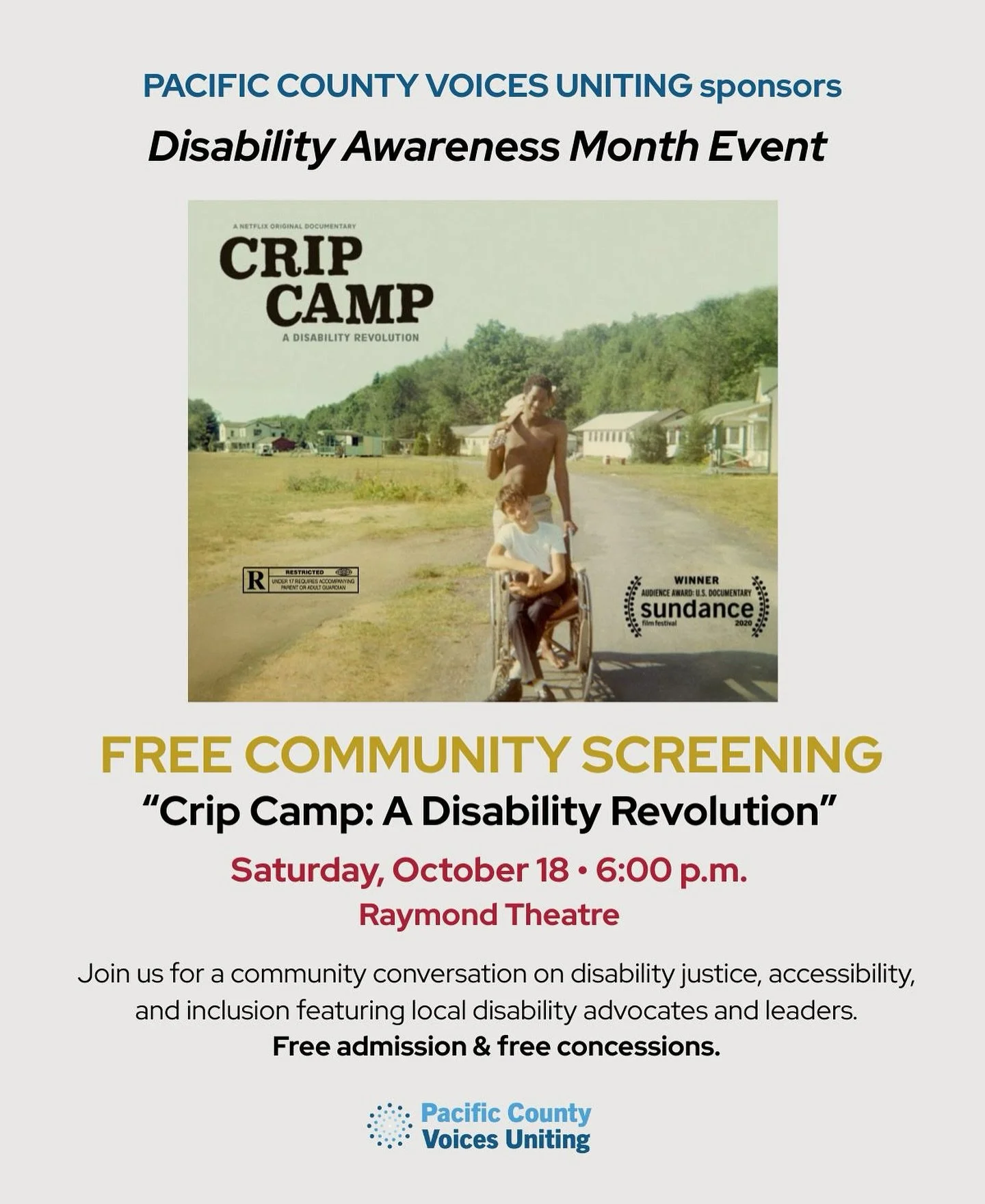 TONIGHT at 6PM! Hope to see you all there and please share!
Join us for a powerful screening of the award-winning documentary Crip Camp: A Disability Revolution, followed by a meaningful community conversation.

📅 Today &ndash; Saturday, October 18 