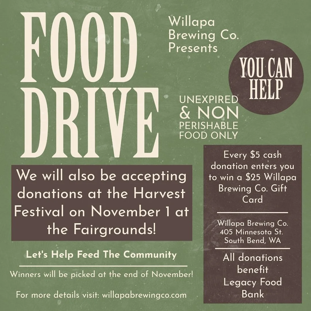 Times are tough and resources are tightening, but together we can make sure no one in our community goes hungry.
Repost from @willapabrewing
•
Help Us Support Our Local Food Banks! 🥫
This November, we’re collecting food and cash donatio