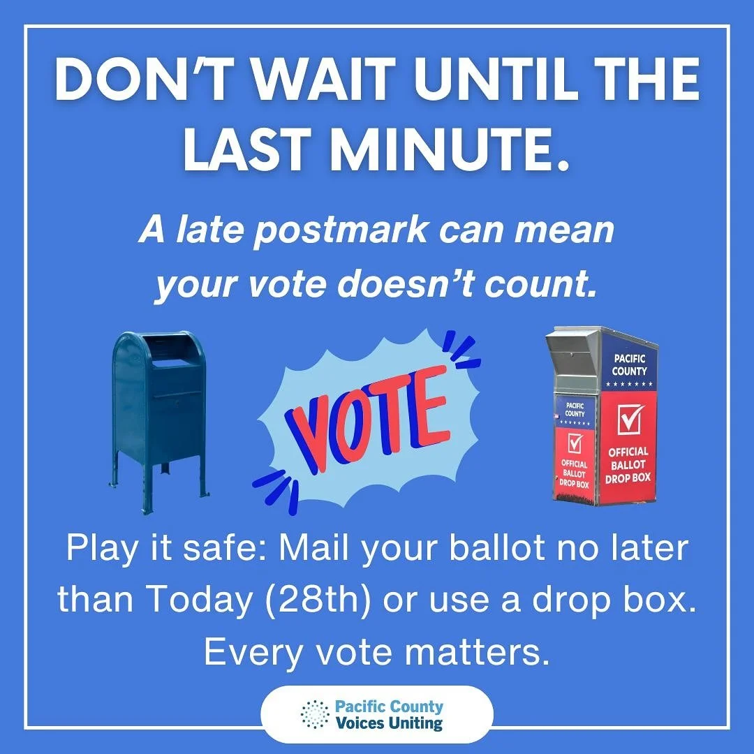 Play it safe: 📨 Mail your ballot no later than today (28th) or use a drop box.
Because the U.S. Postal Service is no longer guaranteeing timely postmarks, ballots mailed too close to Election Day may not be counted. Using a drop box or mailing early