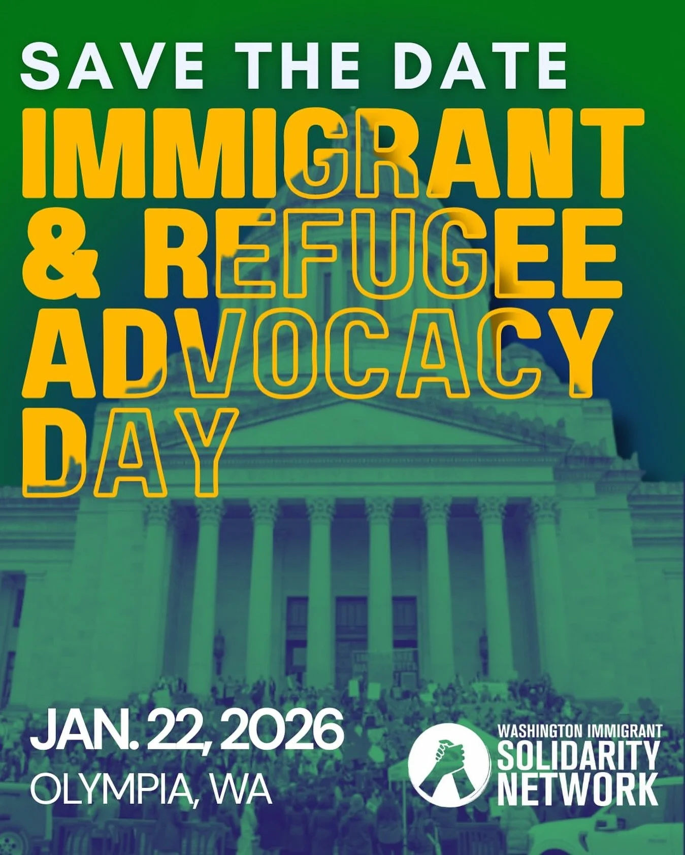 Repost from @waisn_org
&bull;
📣 Save the Date! WAISN&rsquo;s 9th Annual Immigrant &amp; Refugee Advocacy Day (IRAD) is  happening on January 22, 2026 in Olympia, WA! 

In 2025, hundreds of  community members came together to make it our biggest IRAD