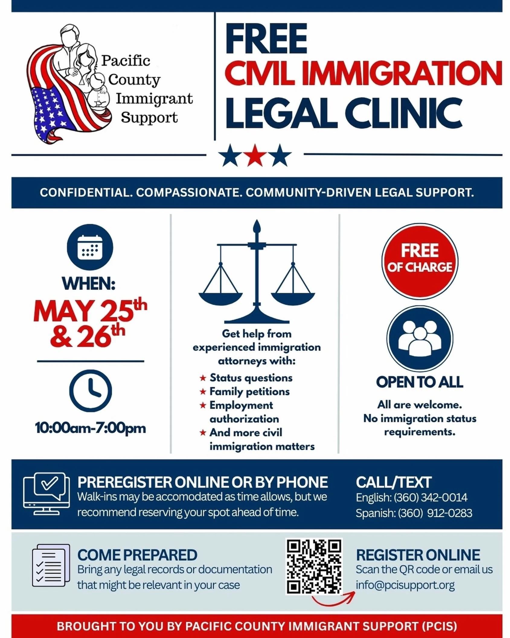 Access to trusted legal information matters, especially right now. Thank you to @pcis_org for helping connect community members with free immigration legal clinics here in Pacific County.

Repost from @pcis_org
&bull;
Got immigration questions? We&rs