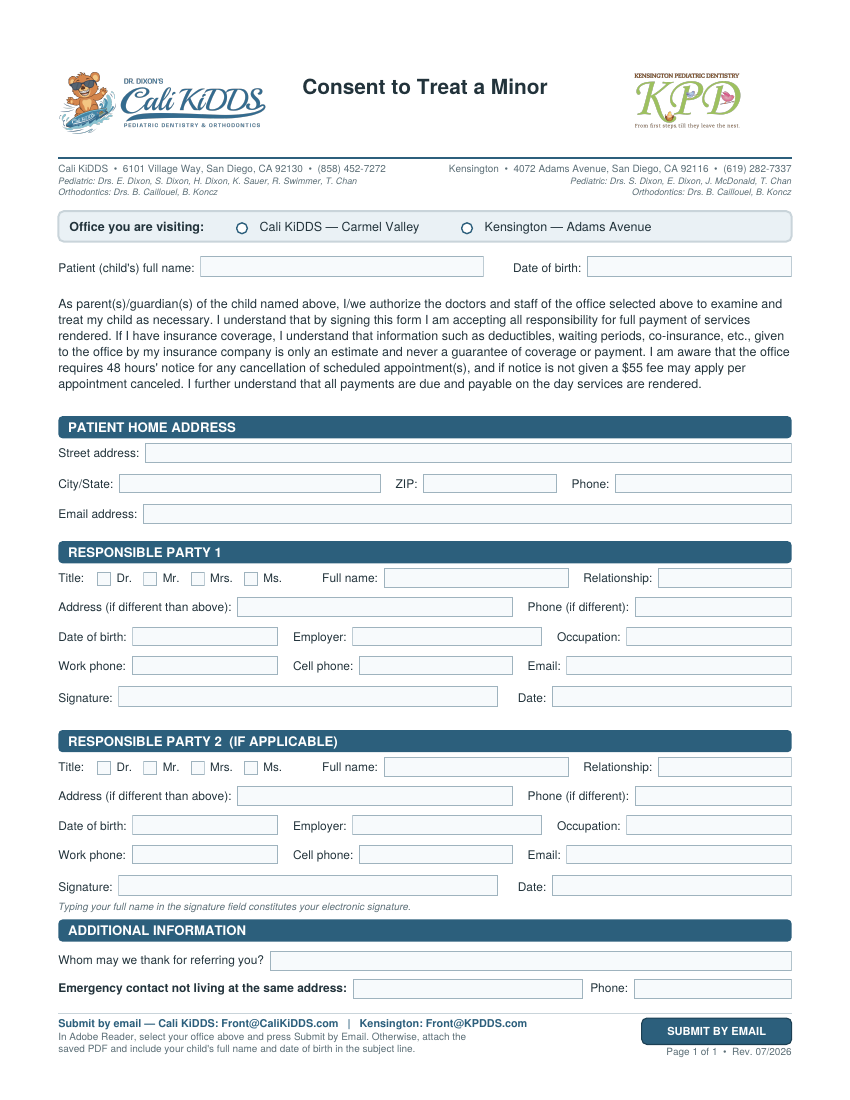 Consent to Treat a Minor Form