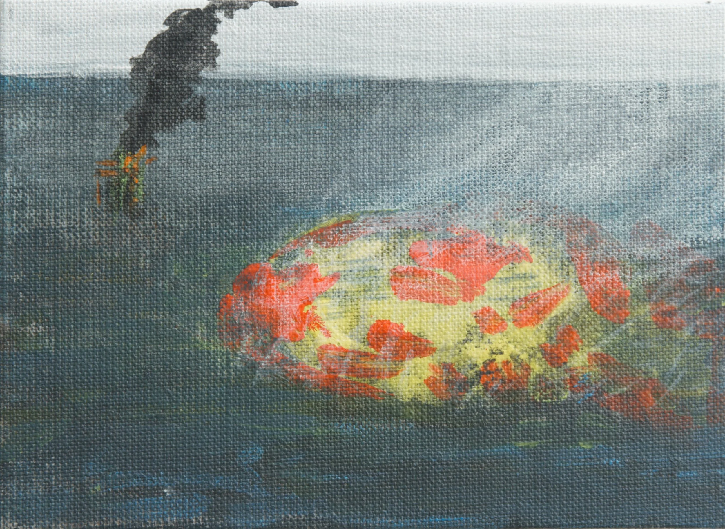 Unnatural history / Fire cauldron Mexico - Acrylic on linen 13cmx9cm