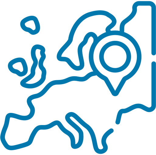 Outline map of Europe with a location pin icon.