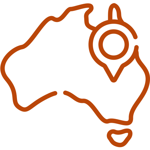 Outline of Australia with a location pin icon