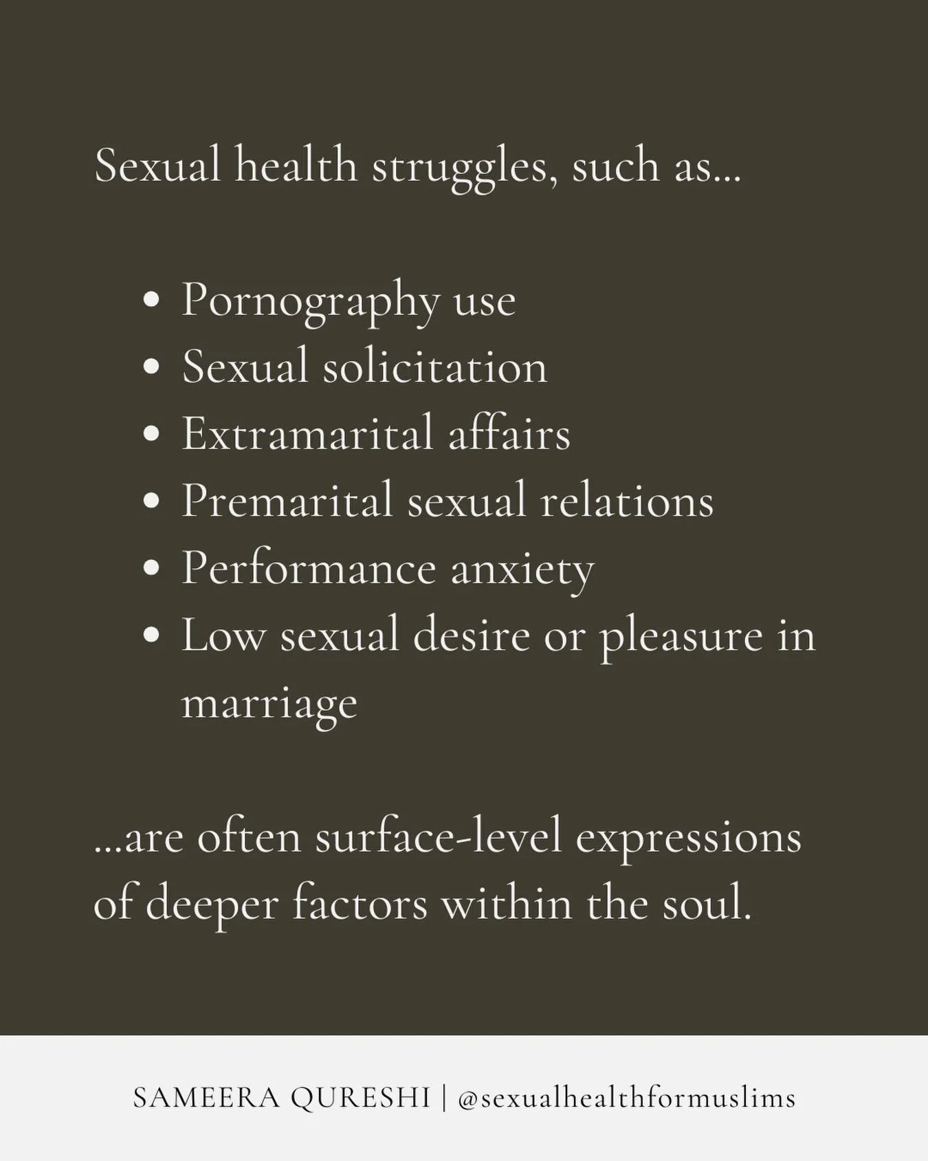 Many people come to my work seeking support around sexual health &mdash; struggles with intimacy in marriage, pornography use, experiences before marriage, affairs, etc.

What often surprises them is that these struggles are never about addressing th