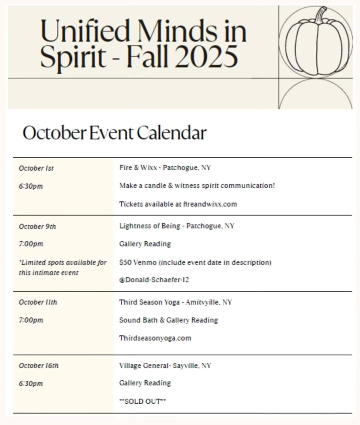 Less than 1 week until I temporarily close up shop until October. Book your October sessions while they are available or come out for one of these events! 🎃🔮🍂🕯