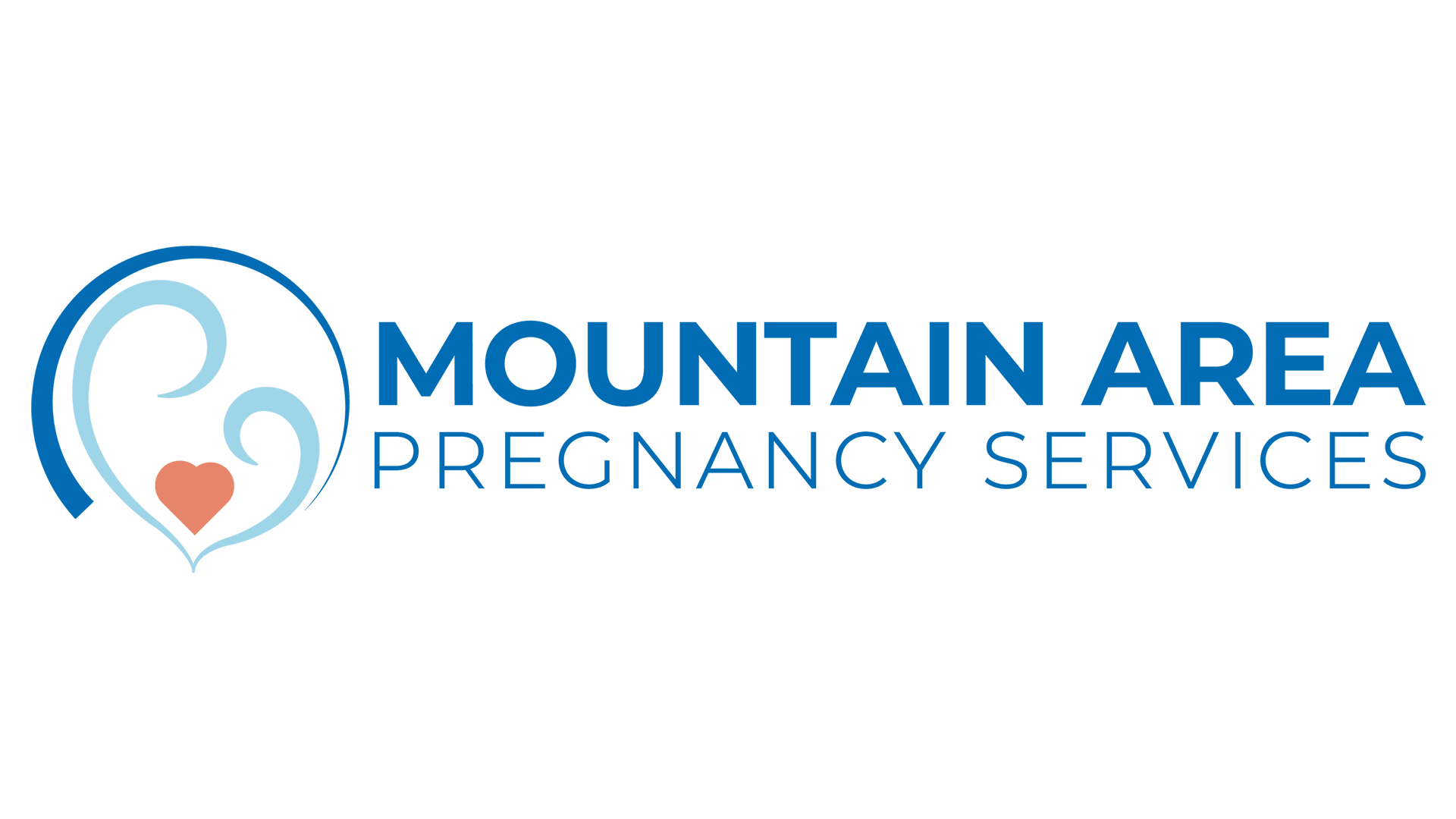 Logo for Mountain Area Pregnancy Services, featuring a stylized mountain outline and a heart with a drop shape inside, with the text 'Mountain Area Pregnancy Services' in pink and blue.