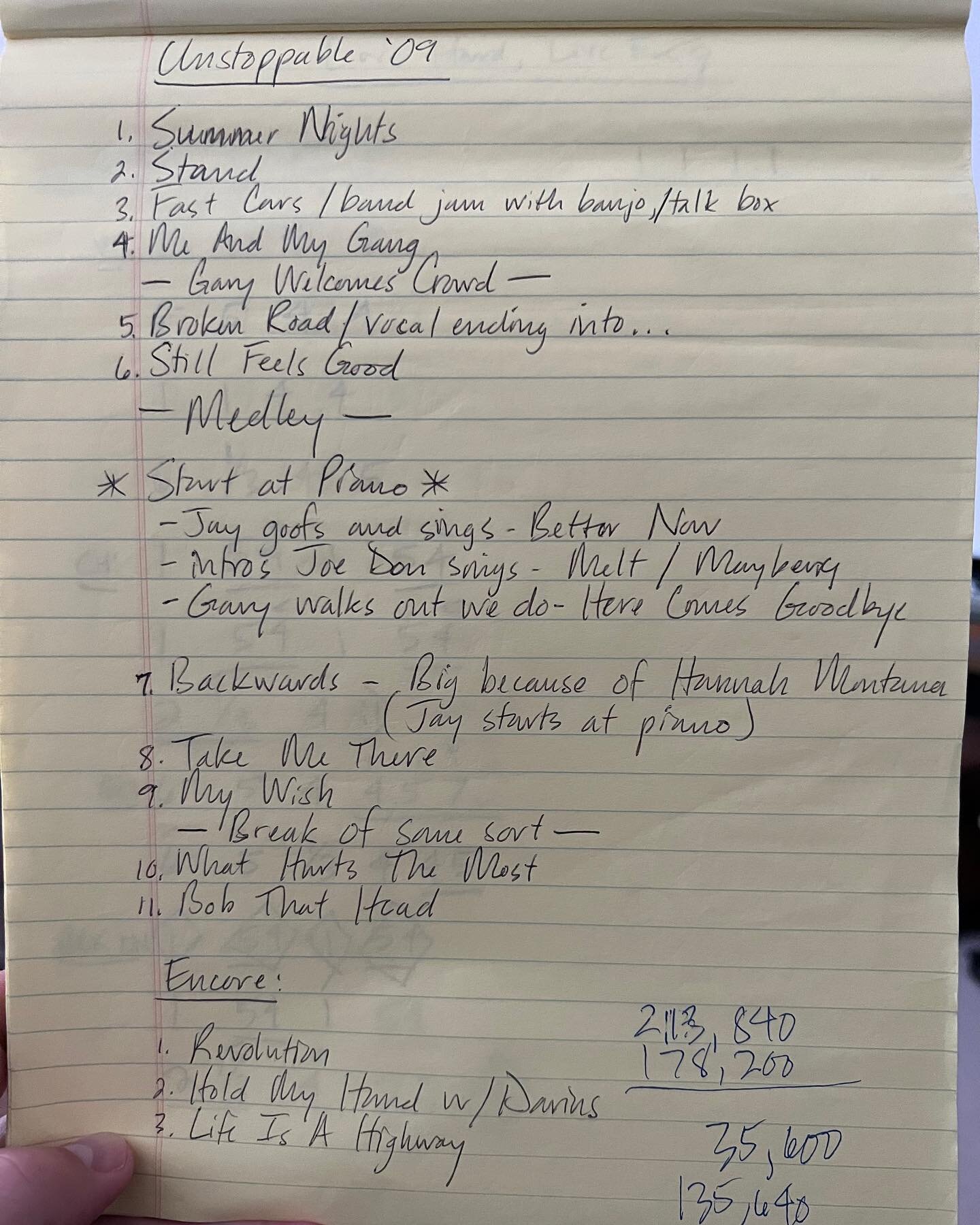 Going thru some old notebooks and found this gem! This is how it starts- I would sit down, make a list of songs that were singles, and fan favorites then try to figure out how to put a set together that was better than the previous year&hellip;. The 